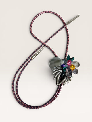 Pink Bedazzled Pendant with Mirror Bolo Tie