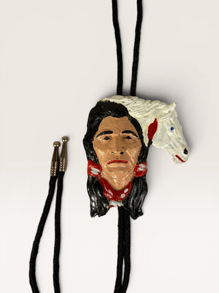 Hand painted Native Man and Horse Bolo Tie