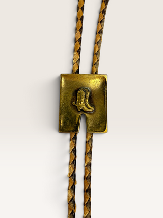 Vintage Brass Cowboy Boots Bolo Tie