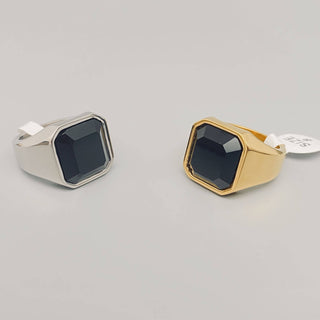 Black Agate Stone Men's Titanium Steel Biker Ring