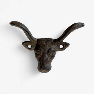 Rustic Cast Iron Bull Head Hat Hook