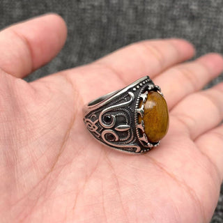 Tiger's Eye Stone Stainless Steel Biker Ring