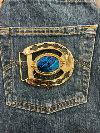 Abalone Horse Shoe Belt Buckle