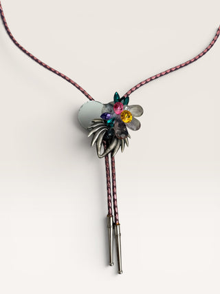 Pink Bedazzled Pendant with Mirror Bolo Tie