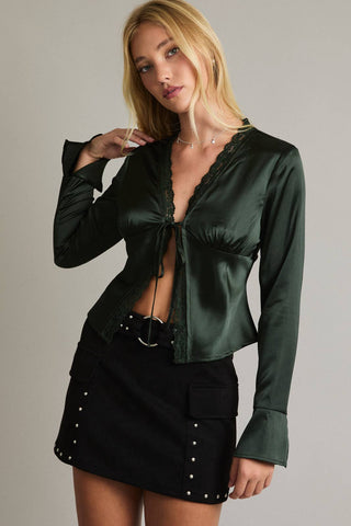 Stella Tie Front Satin Blouse